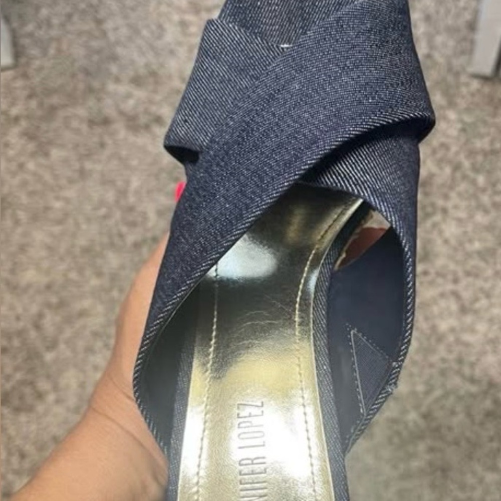 Jennifer Lopez Dark Blue Crossover Mules